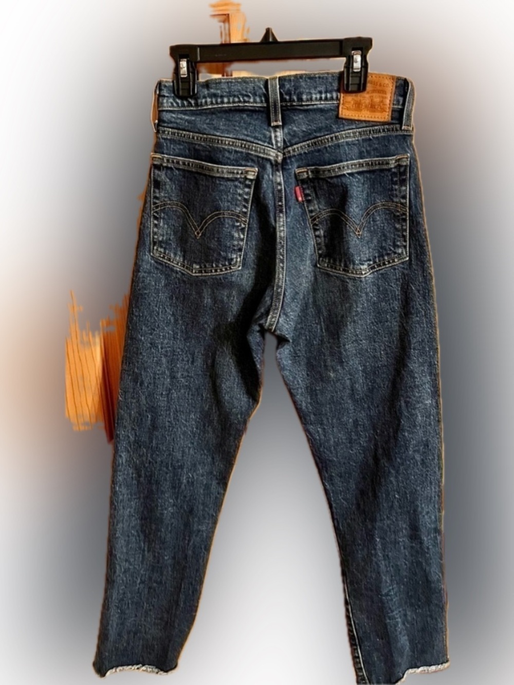 Levi's Premium Wedgie Straight Jeans High Rise Raw Frayed Hem 26 Button Fly